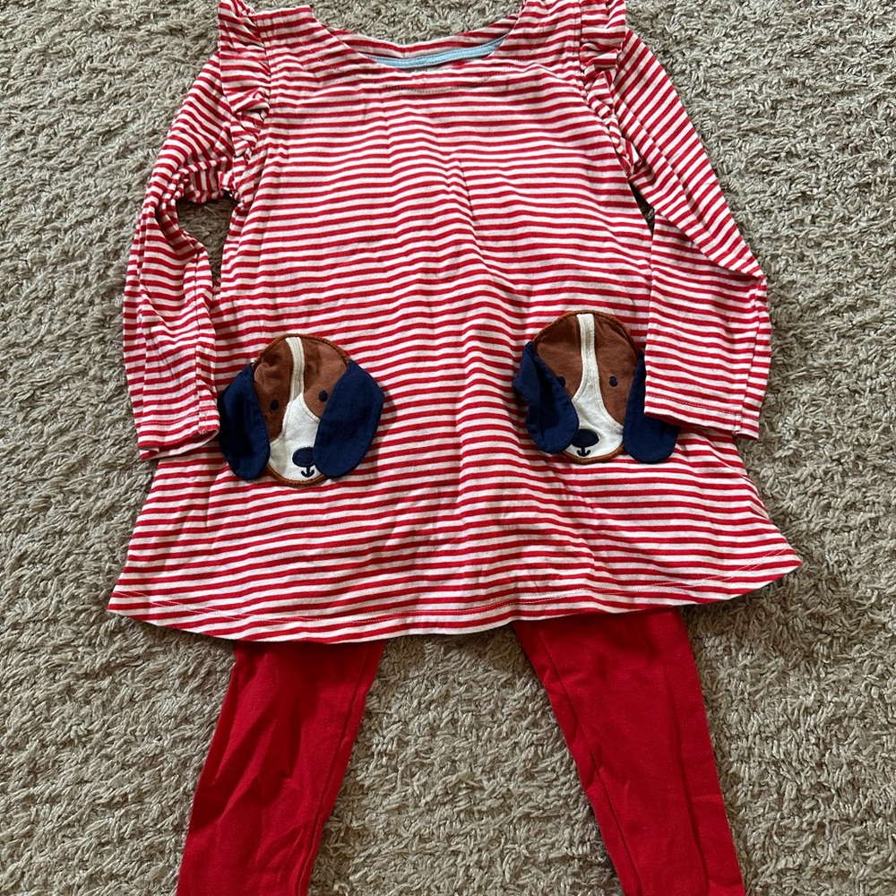 Boden Red and White Striped Dress with Leggings